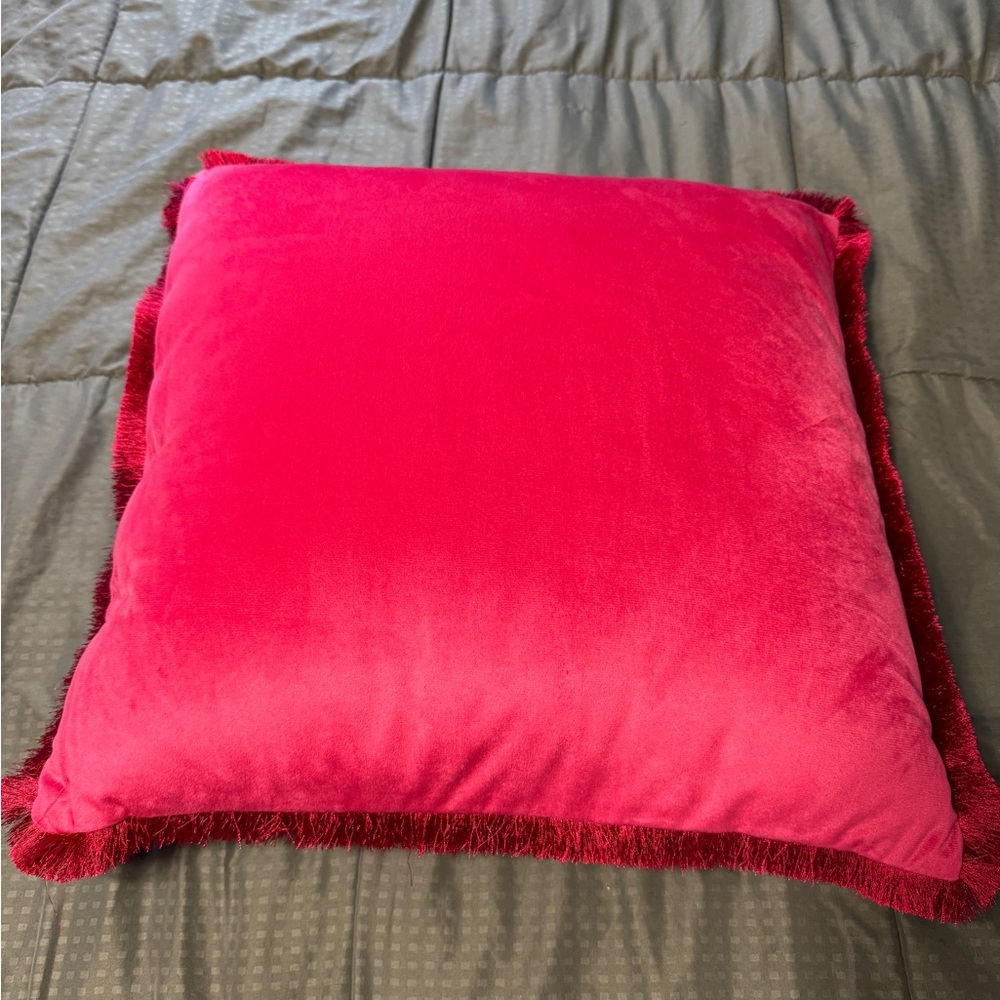 Tahari Home Throw Pillow Hot Pink Fringe Square Roughly 19"
